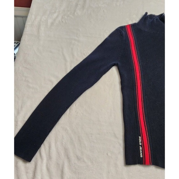 Vintage Polo Jeans Co Ralph Lauren Red Stripe Pullover Knit Sweater Sz M Blue - Picture 2 of 9